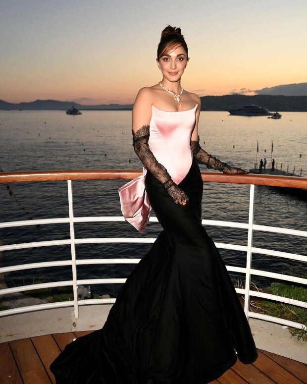 Cannes 2024 Kiara Advani exudes glam in off-shoulder silk pink and black gown paired with lace gloves and a bow at Cinema Gala dinner, see pics