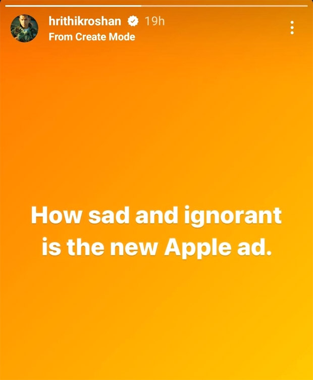 After Hugh Grant and Asif Kapadia, Hrithik Roshan slams Apple's "Crush" ad; calls it "Sad and ignorant"