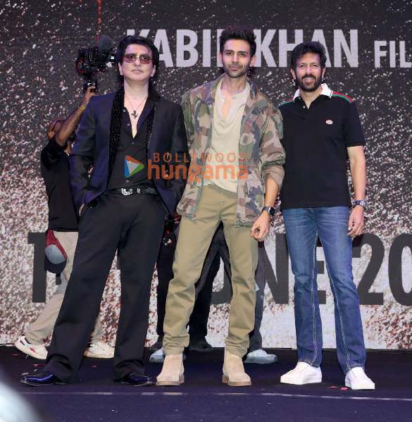 Photos: Sajid Nadiadwala, Kartik Aaryan and Kabir Khan snapped at the trailer launch of Chandu Champion in Gwalior