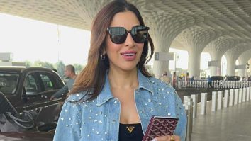 Sophie Choudry flaunts her pearl denim jacket at the airport