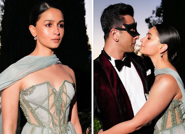 Alia Bhatt mesmerizes in Elie Saab strapless pastel gown with shoulder cape & sunset blush; Ranbir Kapoor keeps it dapper in a mask in new photos from Ambani pre-wedding cruise bash