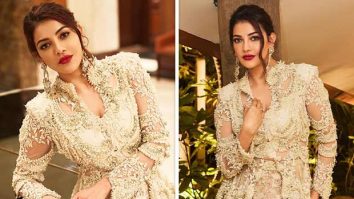 Kajal Aggarwal slays in Ivory Jacket and Trail Skirt