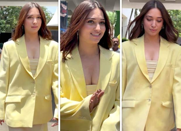 Tamannaah Bhatia strikes balance between classic and contemporary in strapless yellow sheer dress paired with blazer worth Rs. 45,500