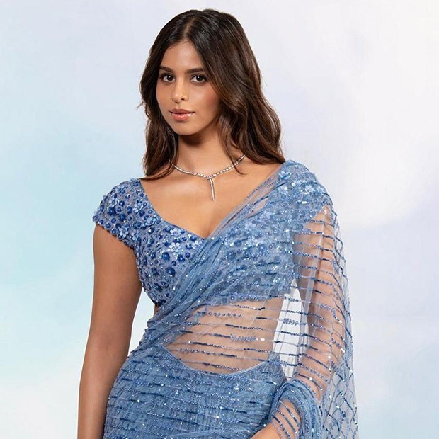 When Suhana Khan mesmerised in Parisian blue custom-Falguni Shane Peacock saree & statement neckpiece