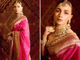 Alia Bhatt looks stunning in 160-year-old Manish Malhotra pure silk pink saree from archival weave collection with strapless bustier blouse at Anant Ambani – Radhika Merchant’s wedding