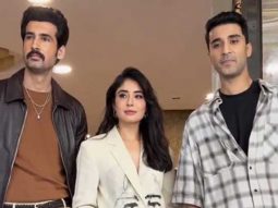 Kritika Kamra poses with Raghav Juyal & Dhairya as they get clicked by paps
