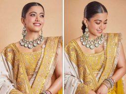 Rashmika Mandanna stuns in Rs. 1.25 lakh yellow pure silk lehenga with kirandori work with organza duppata for Anant Ambani – Radhika Merchant’s wedding