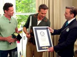 Ryan Reynolds and Hugh Jackman accept their certificates as Deadpool & Wolverine breaks Guinness World Record for the most viewed movie trailer in 24 hours