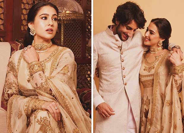 Sara Ali Khan embraces old world charm in Pakistani designer Iqbal Hussain’s ivory pishwas and silk crushed lehenga; Ibrahim Ali Khan complements her with regal Raghavendra Rathore bandhgala : Bollywood News