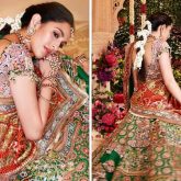 Shloka Mehta exudes elegance in custom Anamika Khanna resham lehenga with gota patti borders and dupatta draped in Gujarati-style saree pallu