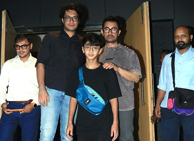 Aamir Khan snapped with sons Junaid Khan and Azad Khan at an event, watch