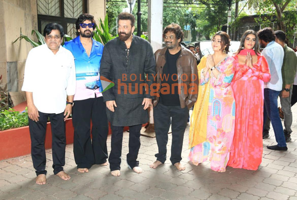 photos sanjay dutt ram pothineni kavya thapar and charmme kaur snapped at iskcon temple juhu while promoting their film double is 5