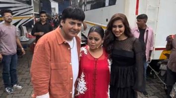 Sudesh Lehri poses with Bharti Singh & Reem Shaikh at Laughter Chefs set