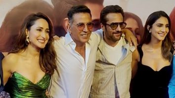 The cast of ‘Khel Khel Mein’ poses for paps at the trailer launch