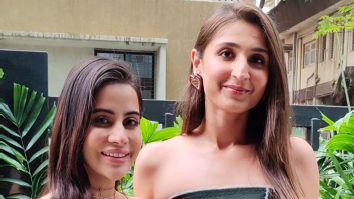 Dhvani Bhanushali poses with Uorfi Javed as they promote their projects