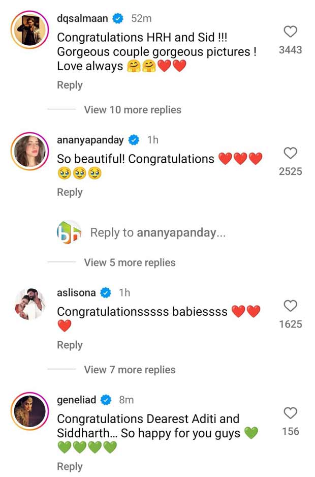 Karan Johar, Dulquer Salmaan, Ananya Panday, Sonakshi Sinha & more wish Aditi Rao Hydari and Siddharth on their wedding “Nazar utar do” 