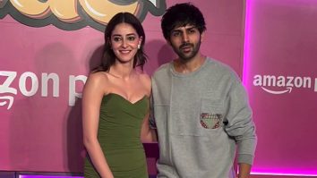Kartik Aaryan & Ananya Panday pose for paps at Call Me Bae screening