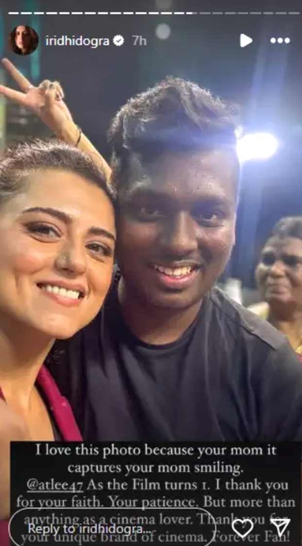 Ridhi Dogra expresses gratitude towards Atlee as Jawan completes one year; shares post on social media