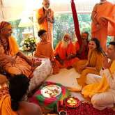 Parineeti Chopra and Raghav Chadha receive blessings from Shankaracharya Ji as he visits their home