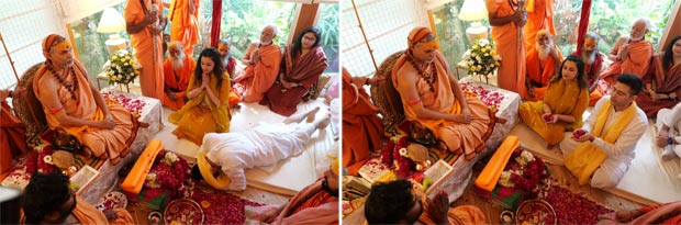 Parineeti Chopra and Raghav Chadha receive blessings from Shankaracharya Ji as he visits their home