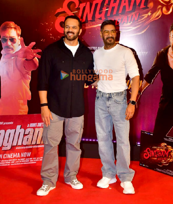 photos ajay devgn and rohit shetty snapped at a multiplex screening singham part 1 to interact with fans and promote singham again 1