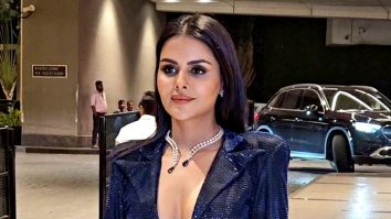 Priyanka Chahar Choudhary in shimmer electric blue dress as she poses for paps