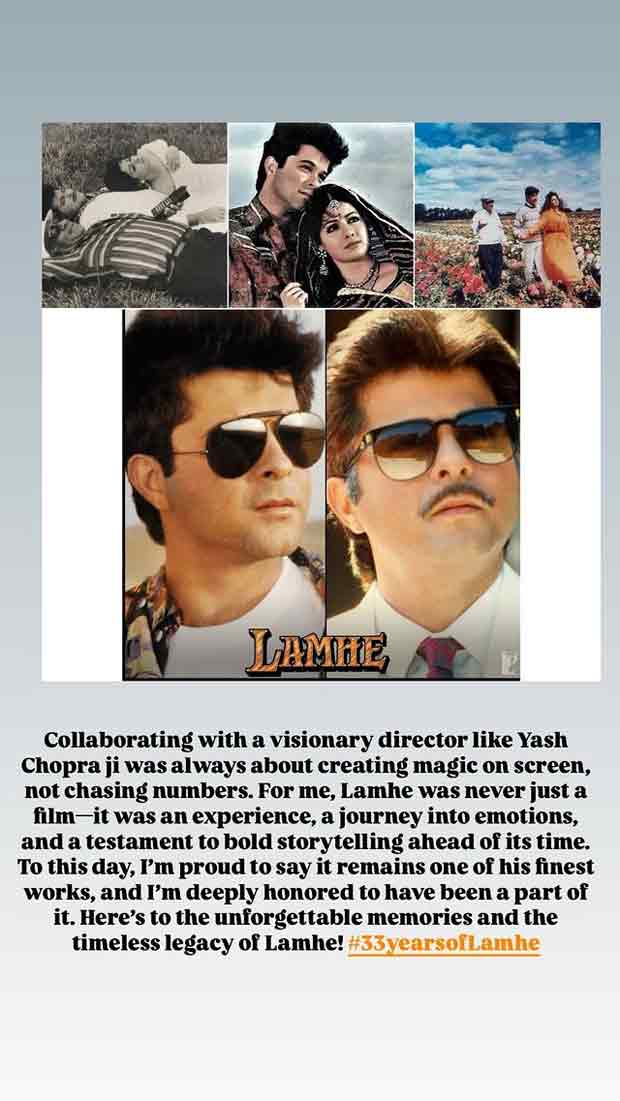 Anil Kapoor pens emotional note as Lamhe completes 33 years