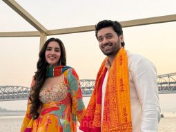 Photos: Utkarsh Sharma and Simratt Kaur Randhawa snapped at Ganga ghat in Banaras while promoting their movie Vanvaas