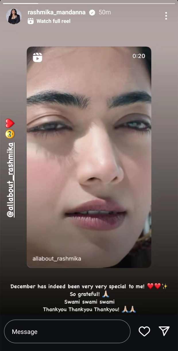 Ahead of Pushpa 2 release in December 2024, Rashmika Mandanna celebrates one year of Animal; shares note on Instagram