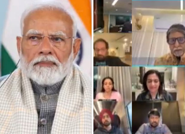 PM Narendra Modi يتفاعل فعليًا مع Amitabh Bachchan ، Shah Rukh Khan ، Diljit Dosanjh at Waves Summit