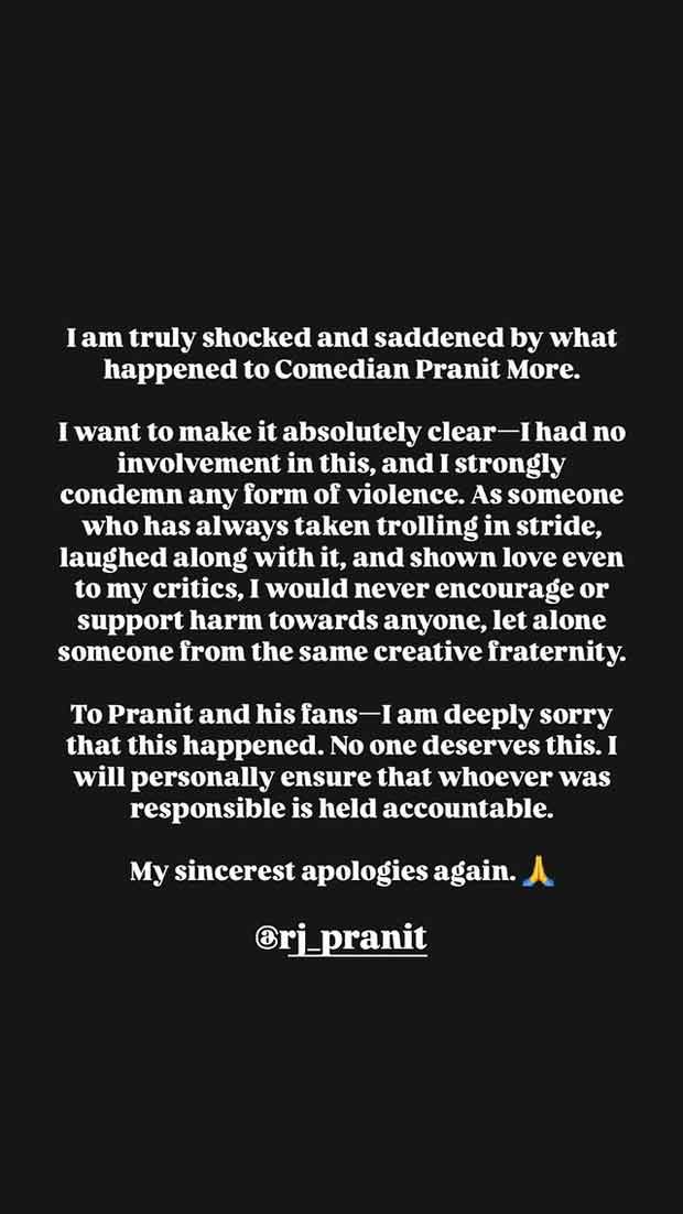 Veer Pahariya breaks silence after Pranit More gets assaulted for making jokes on actor; says, “I strongly condemn any form of violence’