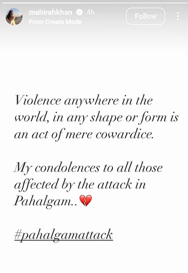 Mahira Khan deletes Instagram post condemning Pahalgam terror attack
