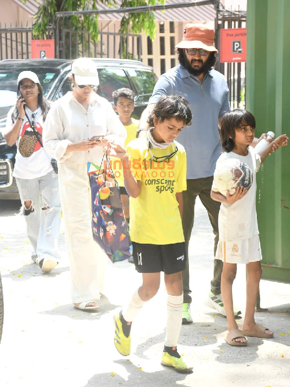 Photos: Riteish Deshmukh and Genelia Deshmukh with kids snapped outside a football ground in Bandra