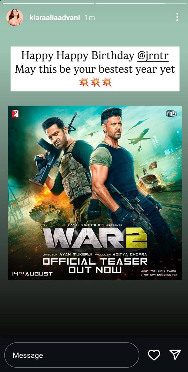 Kiara Advani wishes War 2 co-star Jr NTR a happy birthday after teaser reveal