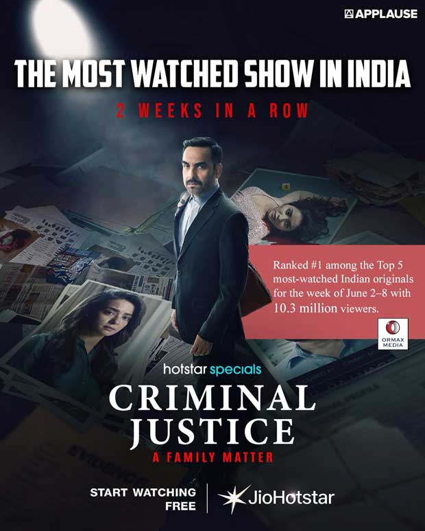 Applause Entertainment’s Criminal Justice: A Family Matter stands as most watched show in India for 2 weeks in a row : Bollywood News Applause Entertainment’s Criminal Justice: A Family Matter stands as most watched show in India for 2 weeks in a row : Bollywood News