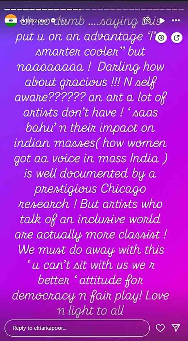 Ektaa Kapoor claps back at Anurag Kashyap’s “Saas-Bahu” comment; calls it “classist”, urges self-awareness among artists