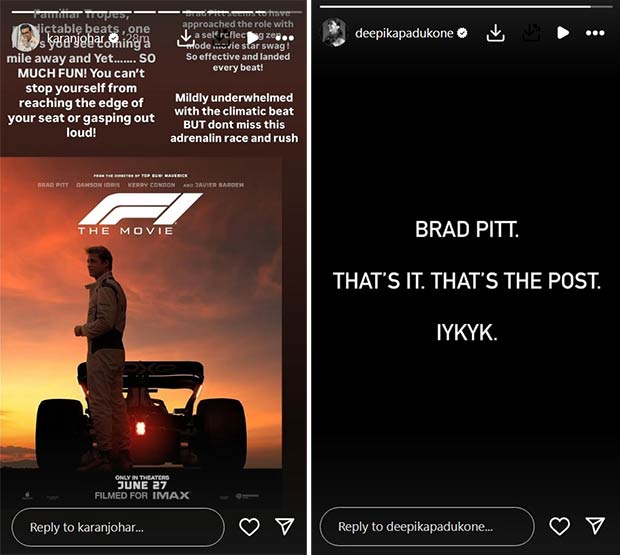 Karan Johar, Deepika Padukone applaud Brad Pitt starrer F1: “So much fun! You can’t stop…”