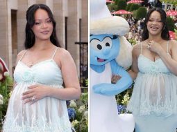 Rihanna turns heads in ice-blue gown at The Smurfs premiere, flaunts baby bump