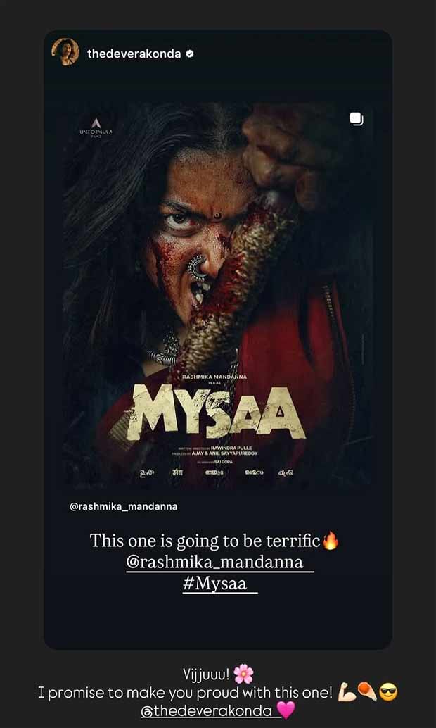 Vijay Deverakonda calls first look of Mysaa starring Rashmika Mandanna ‘terrific’; actress promises to ‘make him proud’