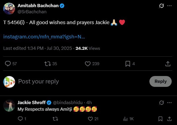 Amitabh Bachchan extends best wishes to Jackie Shroff in his shoutout note to Matrix Fight Night