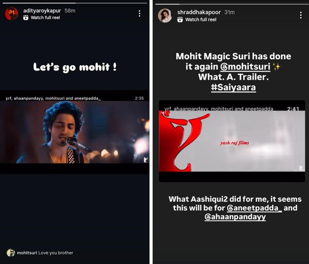 Aashiqui duo Aditya Roy Kapur and Shraddha Kapoor shower love on Saiyaara's trailer