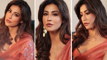 Chitrangda Singh stuns in Rs 48,800 rust orange organza saree adorned with sequin bootis and floral appliqué
