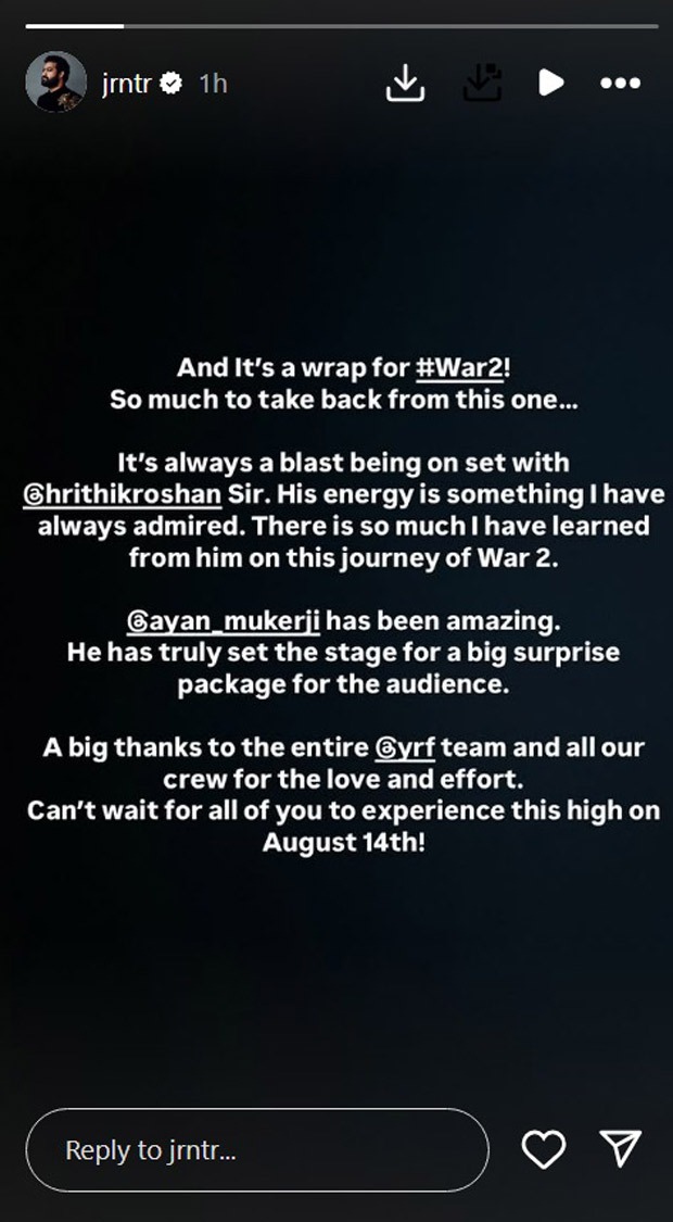 Jr NTR wraps up shooting for War 2: 