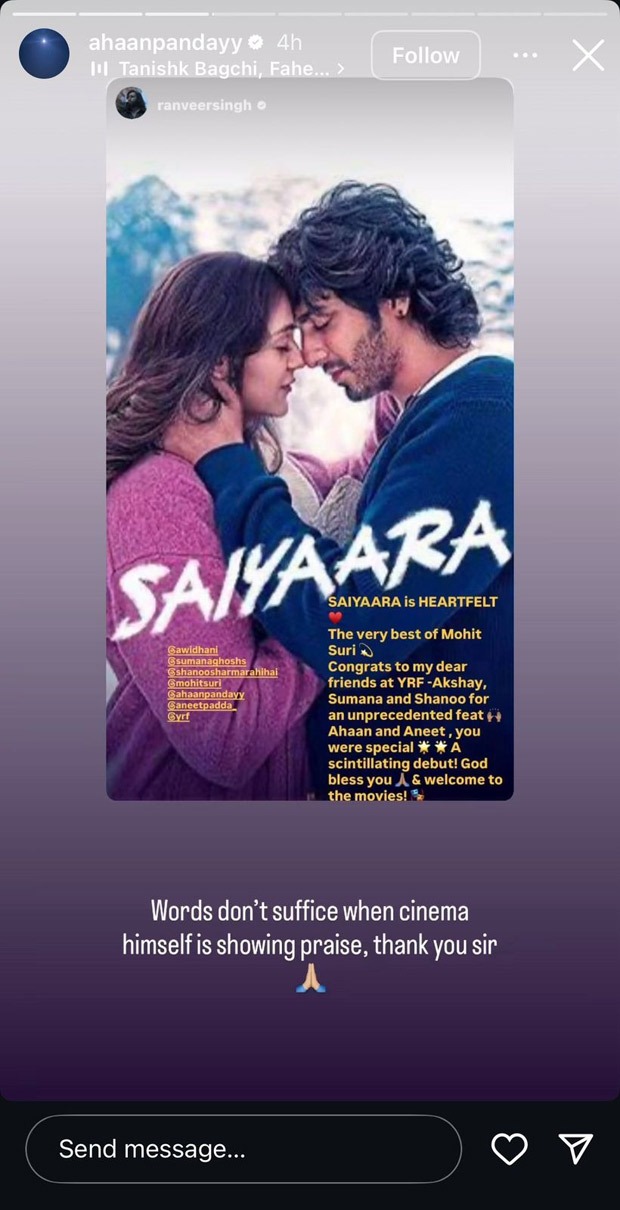 Saiyaara debutant Ahaan Panday calls Ranveer Singh "cinema himself" in grateful response to actor’s praise