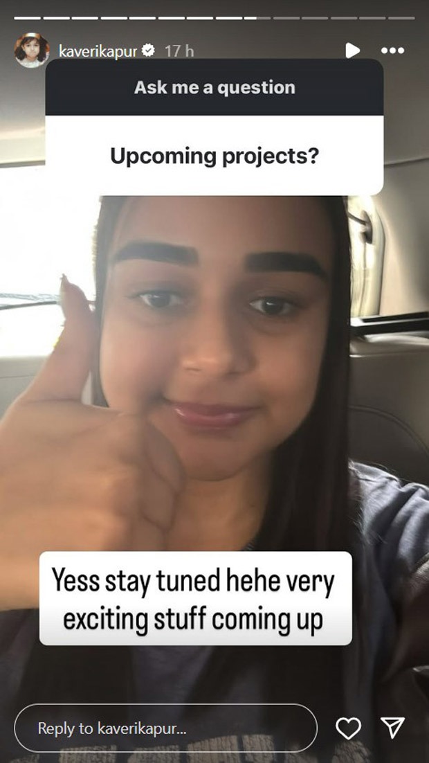 Kaveri Kapur teases “very exciting stuff” with a cheeky thumbs-up