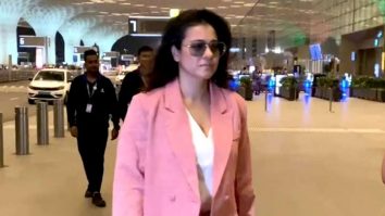 Kajol in a pink boss lady blazer suit papped at the airport