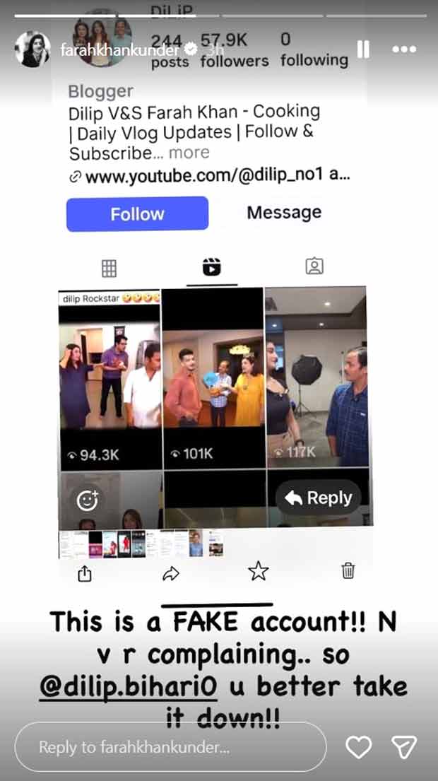 Farah Khan exposes fake Instagram account impersonating her famous cook Dilip: “You better take it down”