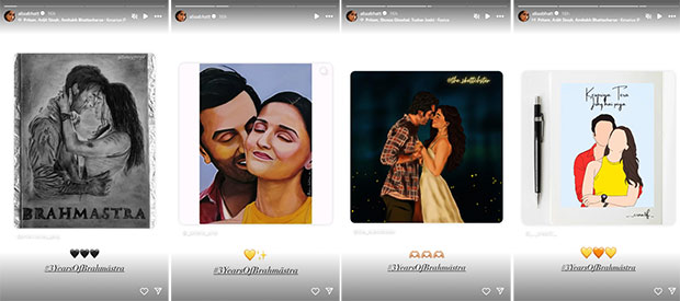 Alia Bhatt celebrates 3 years of Brahmāstra with romantic fan art featuring Ranbir Kapoor; see pics