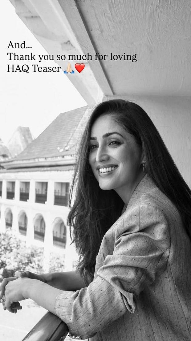 Yami Gautam Dhar expresses gratitude over love being showered on Haq teaser; says, “Thank you”
