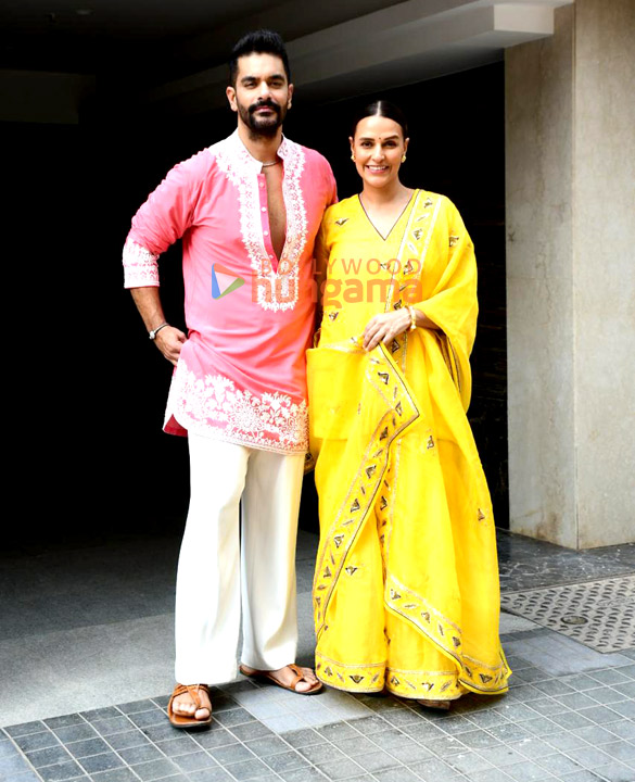 photos neha dhupia and angad bedi snapped at dharma productions office to celebrate diwali 1